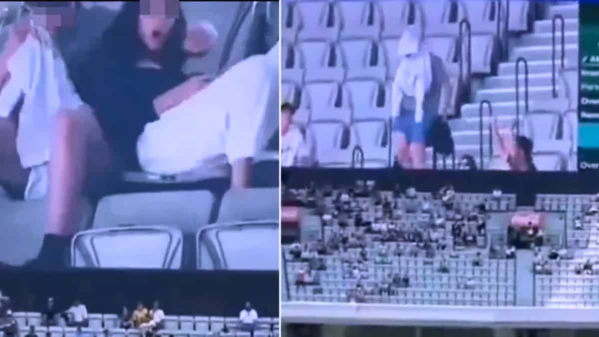AUS VS PAK: लड़के की गोद में लेटी थी लड़की, लाइव मैच में रोमांस करते कपल का वीडियो वायरल